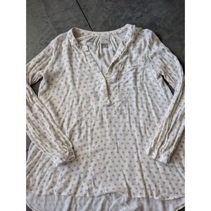 Knox Rose Women's Casual‎ Beige Patterned Long Sleeve Button Up Shirt Top Blouse